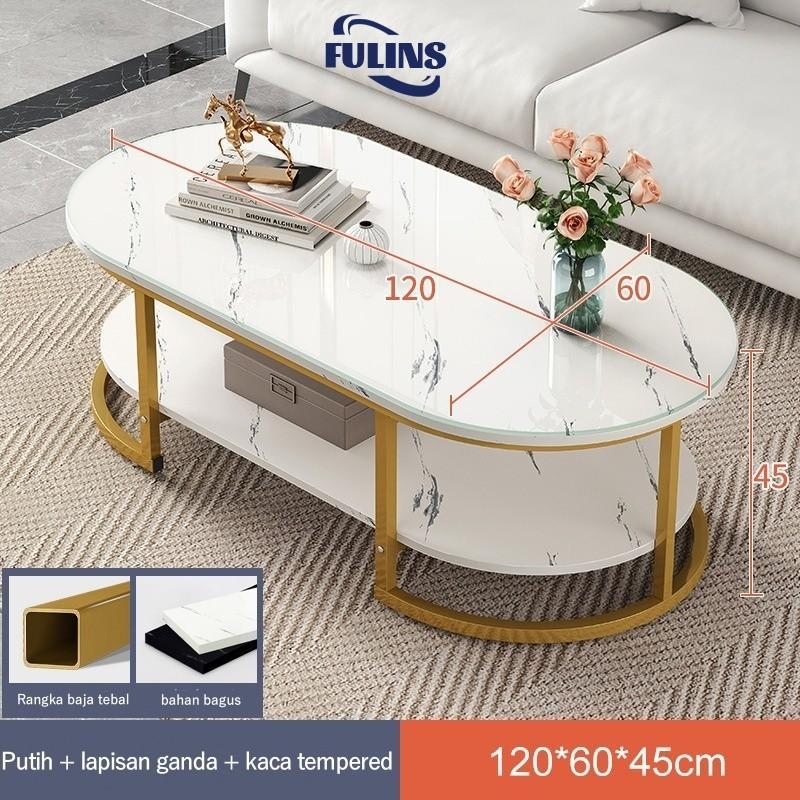Meja Kaca Temperedmeja Kopi Meja Tamu Minimalis Motif Marmer Meja Ruang Tamuly Meja Kopi Dua Lapis, 