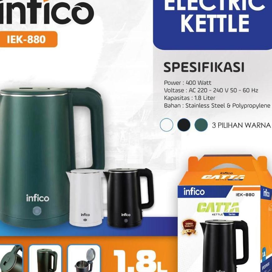 Teko Air Listrik Low Watt 3 Menit Mendidih, Auto Off Saat Air Mendidih, 1.8 Liter, 400W, Stainless M