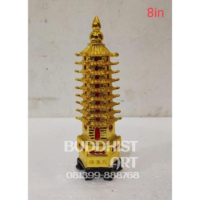 Pagoda 9 Tingkat Warna Emas / pajangan pagoda emas 8 inch