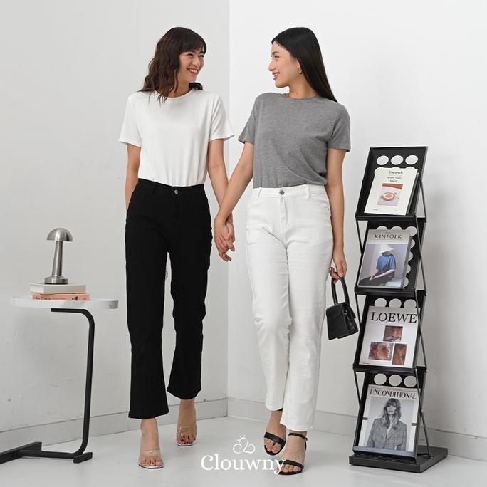 Clouwny Soira Denim Pants Celana Panjang Wanita Jeans Hitam