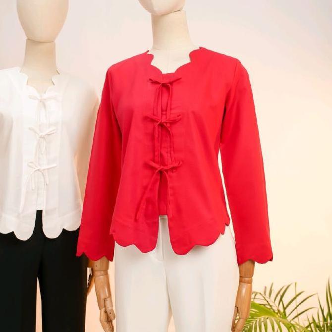 Kebaya Atasan N23 Polosan Baju Wanita Katun Setelan Kebaya Crop Kancing Dan tali Model Elegan Sehari