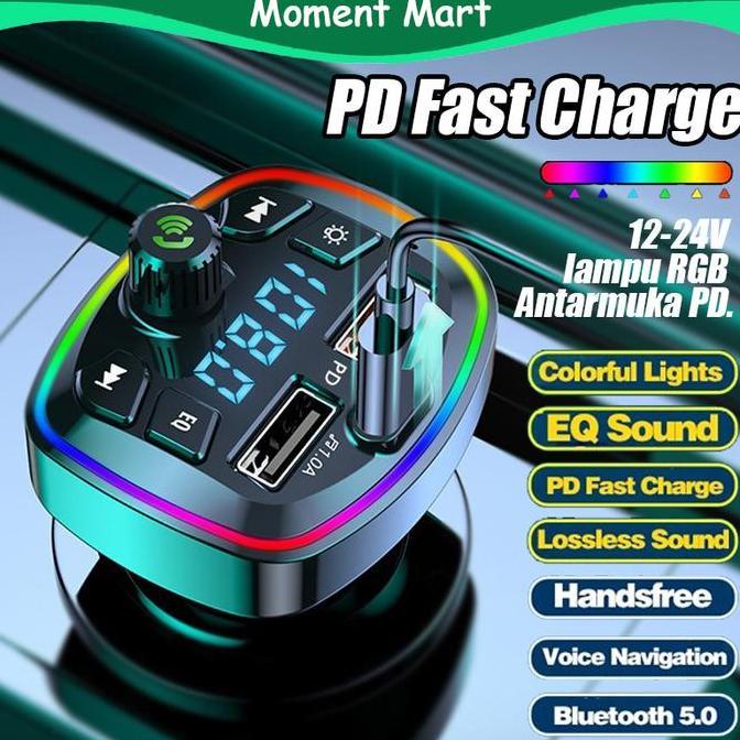 KINEGY 120W 3.1A Car Charger Mobil Fast Charging Multifungsi 2 Port Fast Charging USB + 1*Type-C FM 