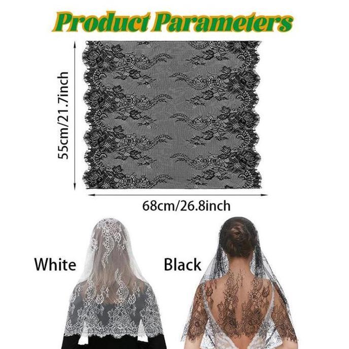 BIBULAS Kerudung Doa Katolik Mantilla Brokat Renda Hitam Putih Untuk Acara Misa Gereja dan Tampilan 