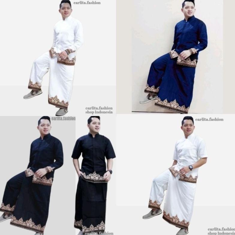 HOT PRODUCT BAJU KOKO DEWASA SETELAN SARUNG CELANA KEMEJA BATIK PRIA KOKO HITAM LENGAN PANJANG DAN P