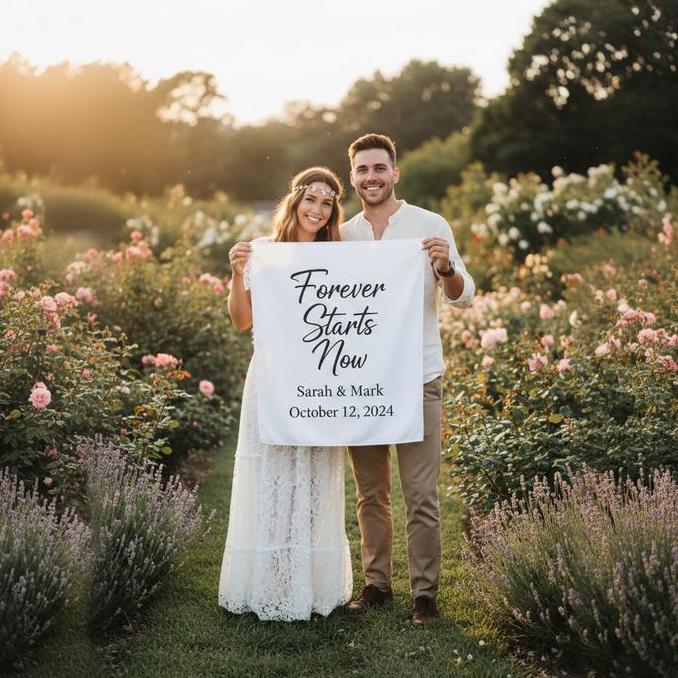Poster Kain Custom Save The Date Wedding Pernikahan Estetik Fabric Banner Undangan Kain Wall Decor D