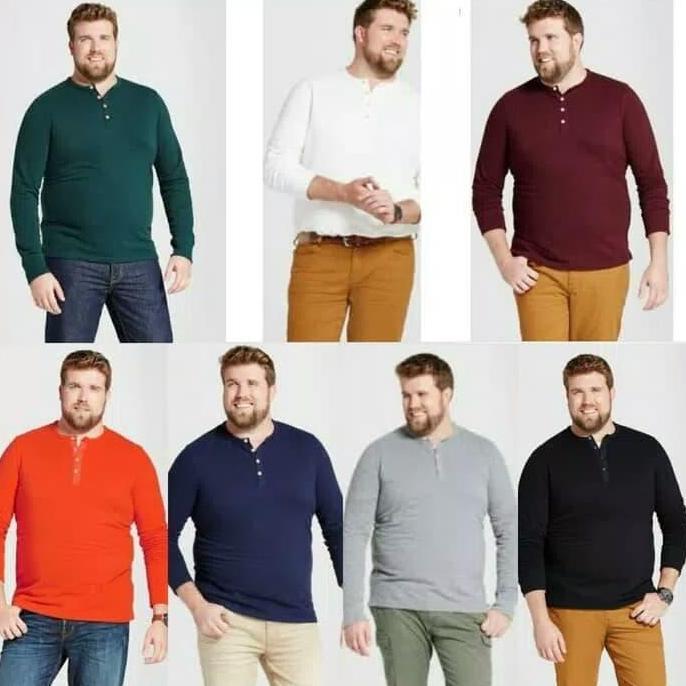 KAOS HENLEY BSIZE GOODFELLOW-KAOS LENGAN PANJANG JUMBO SIZE PRIA