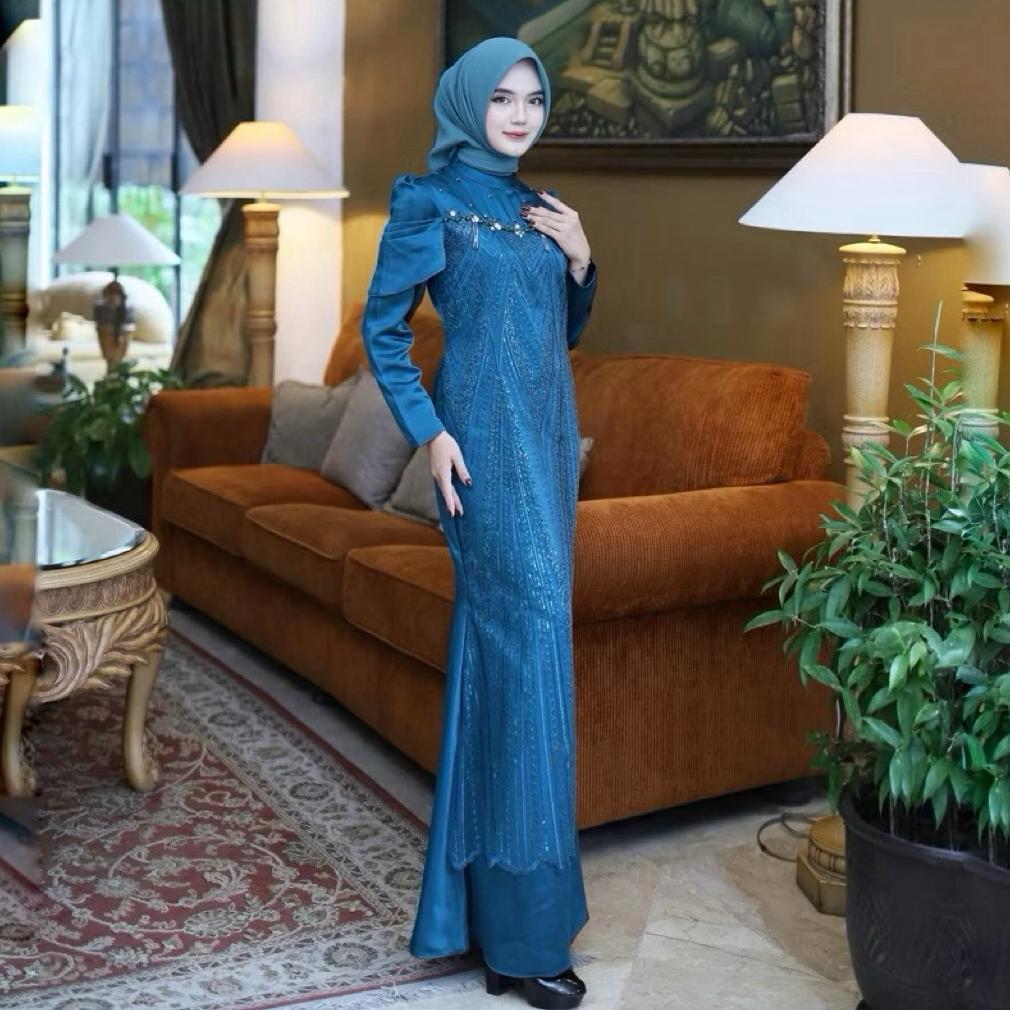PREMIUM LUVITA DRESS LEBARAN TEAL EMERALD BLUE 2026 GAMIS MERMAID BRUKAT MEWAH