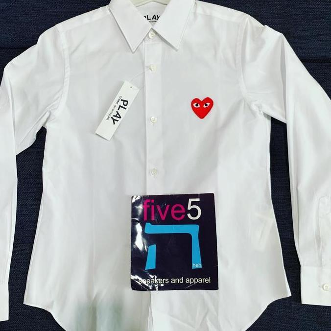 Cdg play white kemeja / shirt / red heart