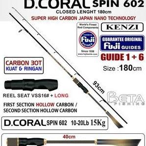 BEBAS ONGKIR - KENZI Rod Pancing D'Coral Spin 602 Fuji Guides Carbon Joran