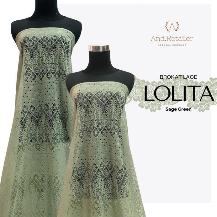 Kain Brokat Lace Vintage Lolita Warna Sage Green Bahan Dress Gamis