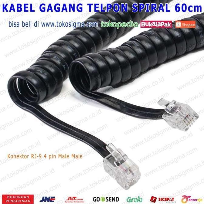 TERLARIS KABEL GAGANG SPIRAL RJ-9 4P4C TELEPHONE CABLE TELEPON RJ9 60CM