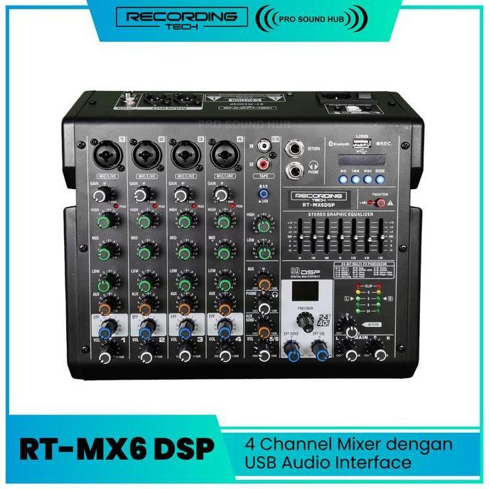 Recording Tech RT-MX6 DSP RTMX6 RecordingTech Mixer 4 Channel Mic 6 Input Bluetooth Soundcard USB