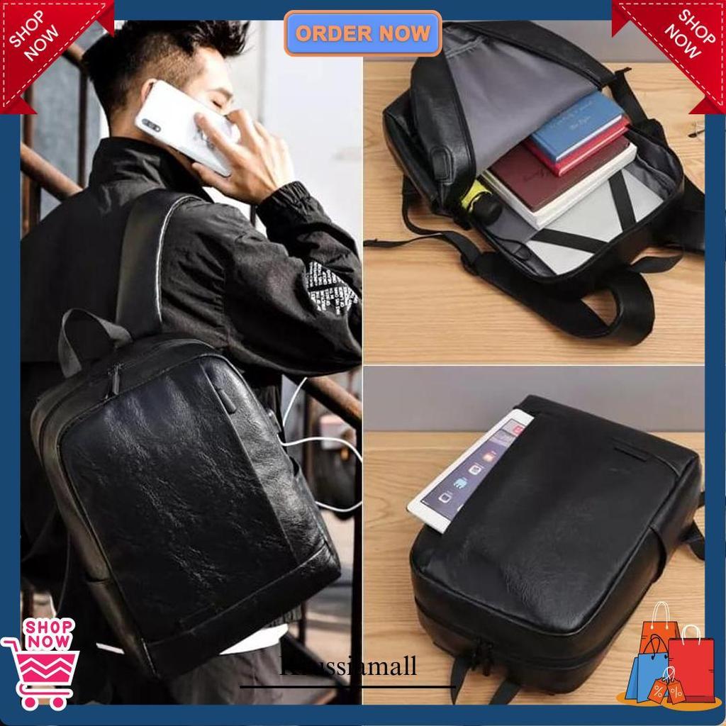 Tas Ransel Kulit Laptop Backpack Waterproof Distro Bagpack Gendong Pria Wanita Sekolah Bahan Pu Leat