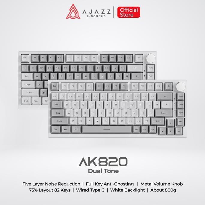 Ajazz AK820 Dual Tone 75% Mechanical Keyboard Wired White Backlight Grey Keycaps