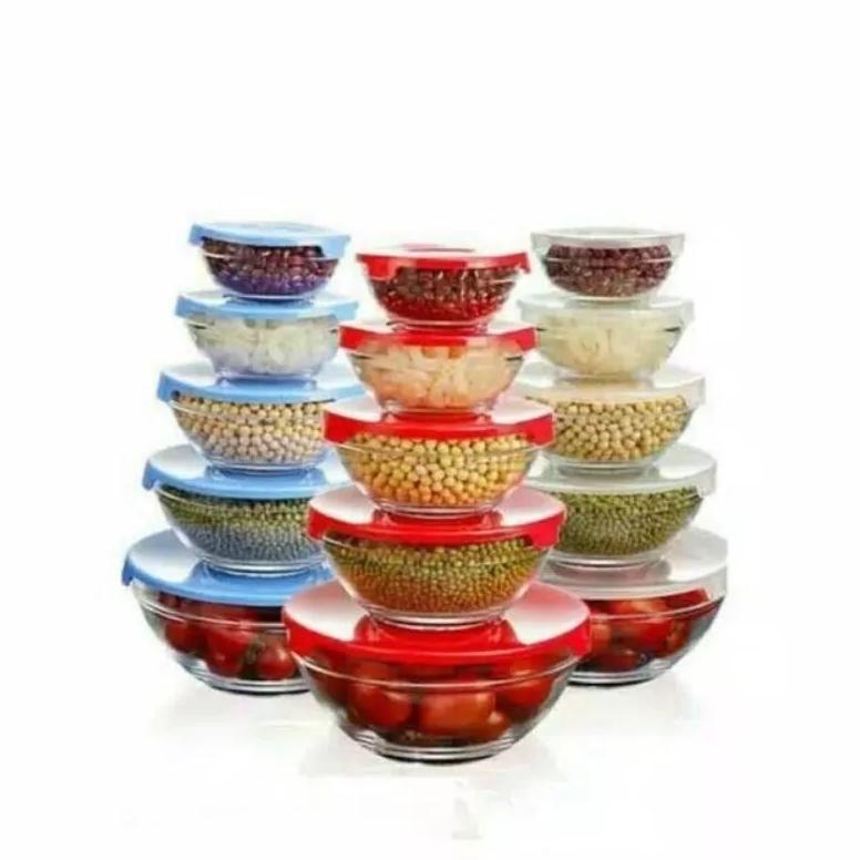 Bowl Glass 5 In 1 /Mangkok Kaca Set 5Pcs /Mangkok Kaca + Tutup 1 Set Isi 5