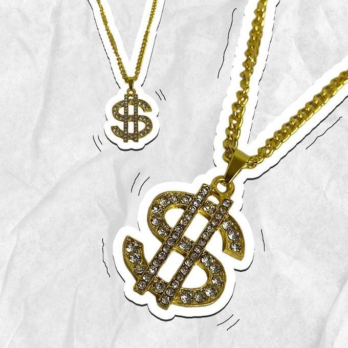 BUNDUQ Kalung Rantai Emas Tebal Alloy Style Hip Hop Liontin Dolar Uang Pria Wanita Aksesori Trendi V