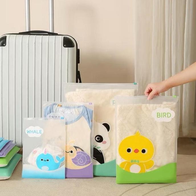 BUNDUQ Ziplock Travel Karakter Hewan Lucu Pouch Penyimpanan Serbaguna 3PCS Zipper Bag Motif Packagin