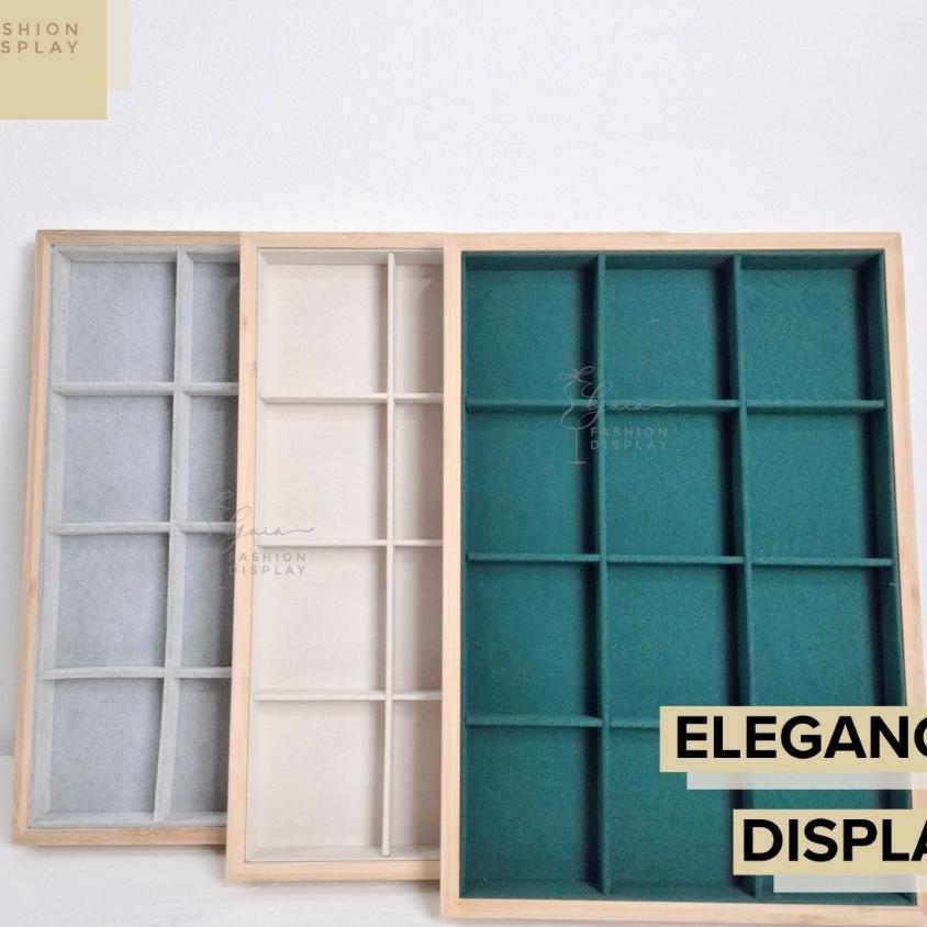 Display Aksesories Grid Dinding Kayu Rak Pajangan Perhiasan Sekat Nampan Papan Kayu Display Elegance