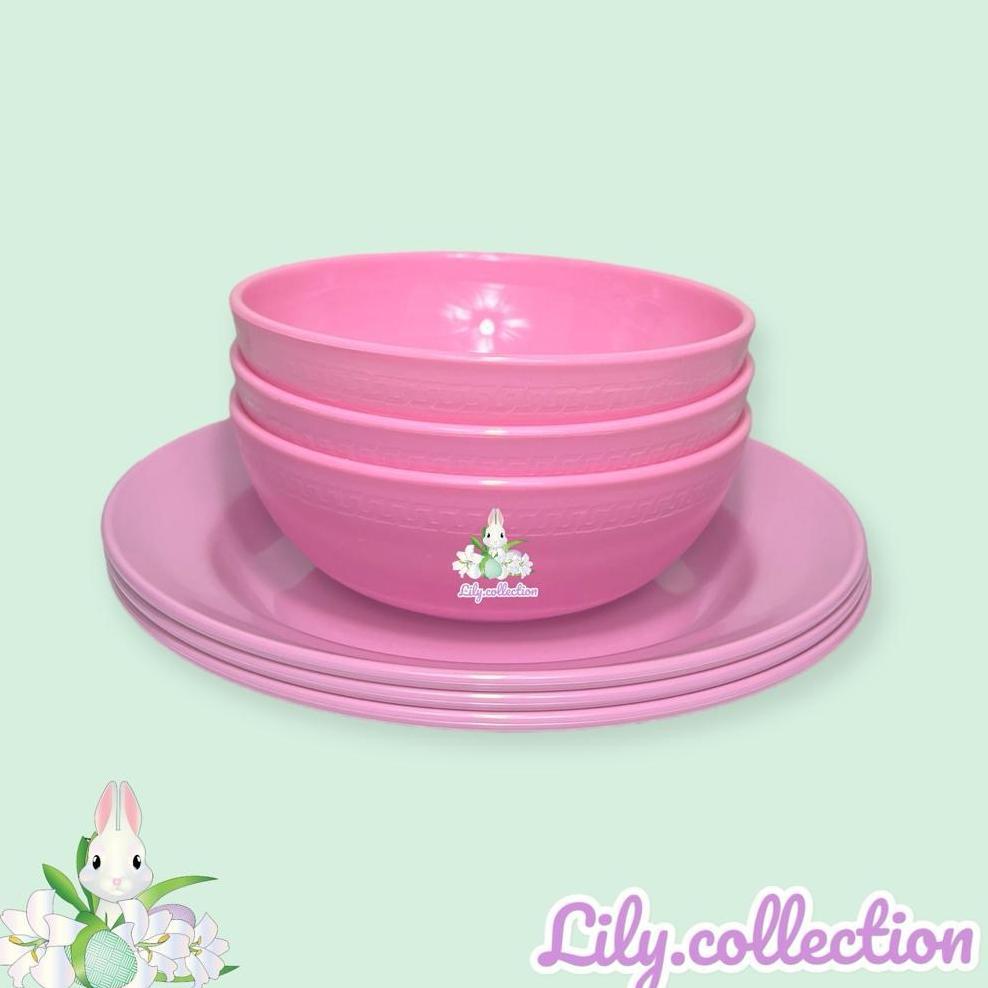 Set Piring Mangkok Melamin | Paket Piring + Mangkok Semi Melamin Set 6 Pcs - Lilycollection