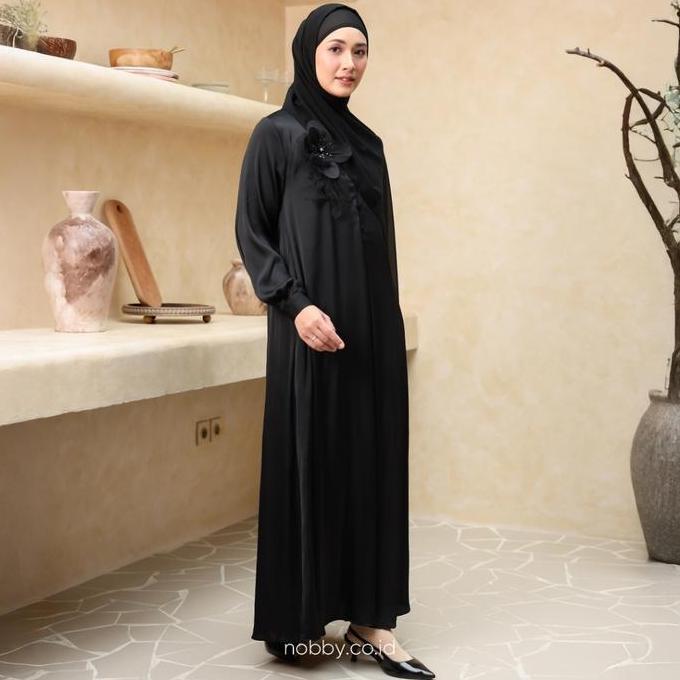 Nobby Syahira Dress Gamis Muslim Elegant Wanita Siluet A Free Bros Bunga Bahan Yoryu Silk Koleksi Le