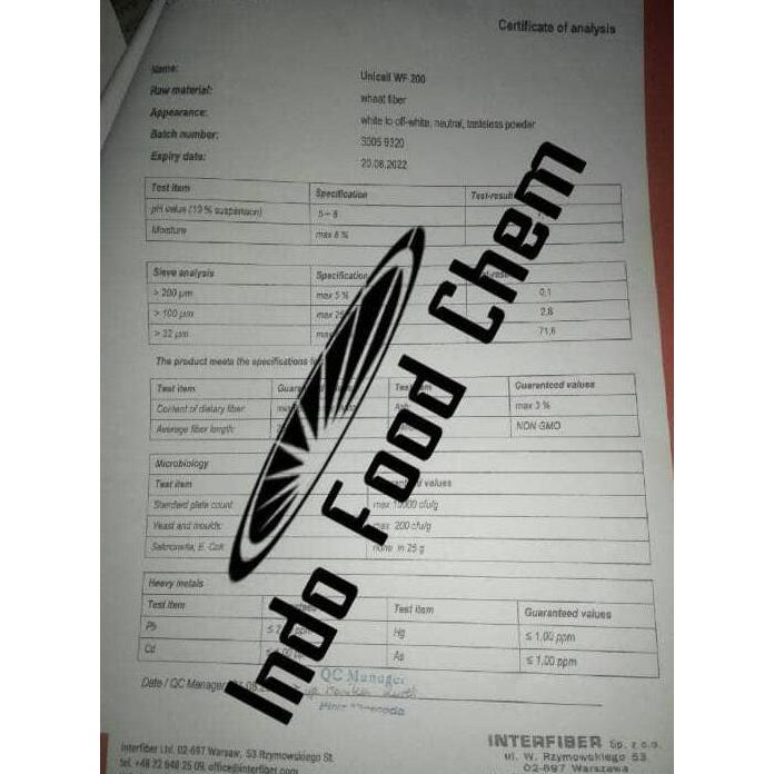 Ingredients- Wheat Fiber Unicell Wf 200 Food Grade Ex Polandia