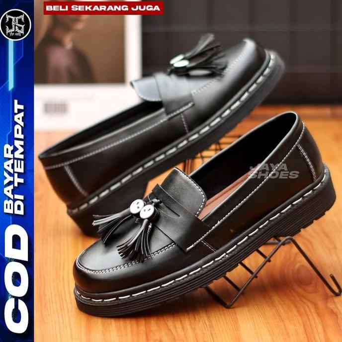 NHTMARE BLACK Sepatu Docmart Pria Nhtmare Loafers Pantofel Casual Kerja Kuliah Trendy