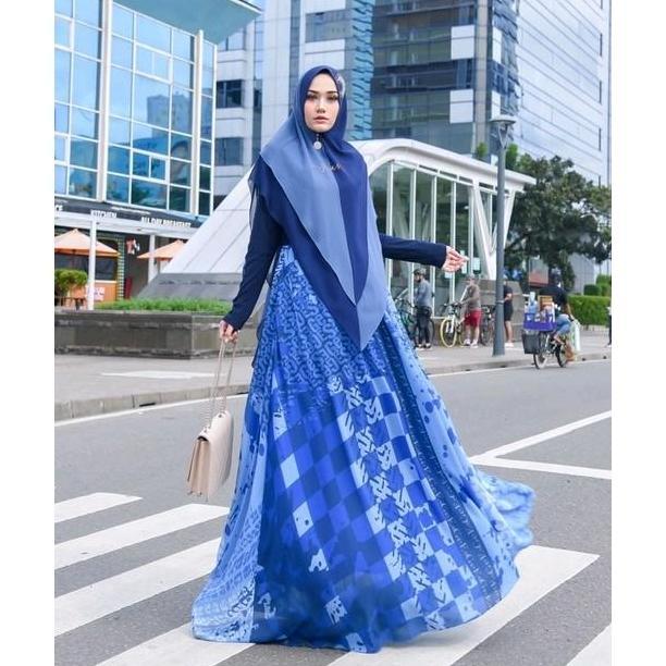 gamis suvarna baju motif khimar 2 warna
