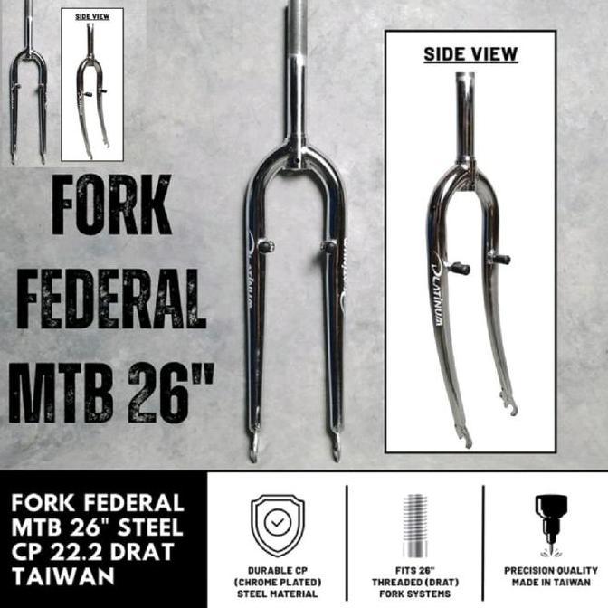 Fork 26 MTB Federal PLATINUM Classic CP Chrome Drat Ulir Head Tube Insert 22.2 Rim V Brake CP Crome 