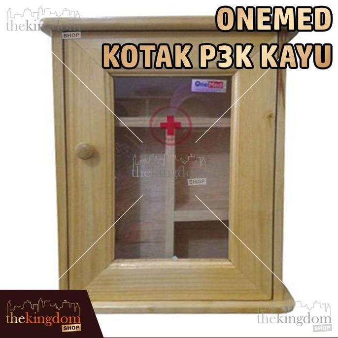 Onemed Kotak P3K Kayu Rak Dinding Kaca Gantung Obat First Aid Kit
