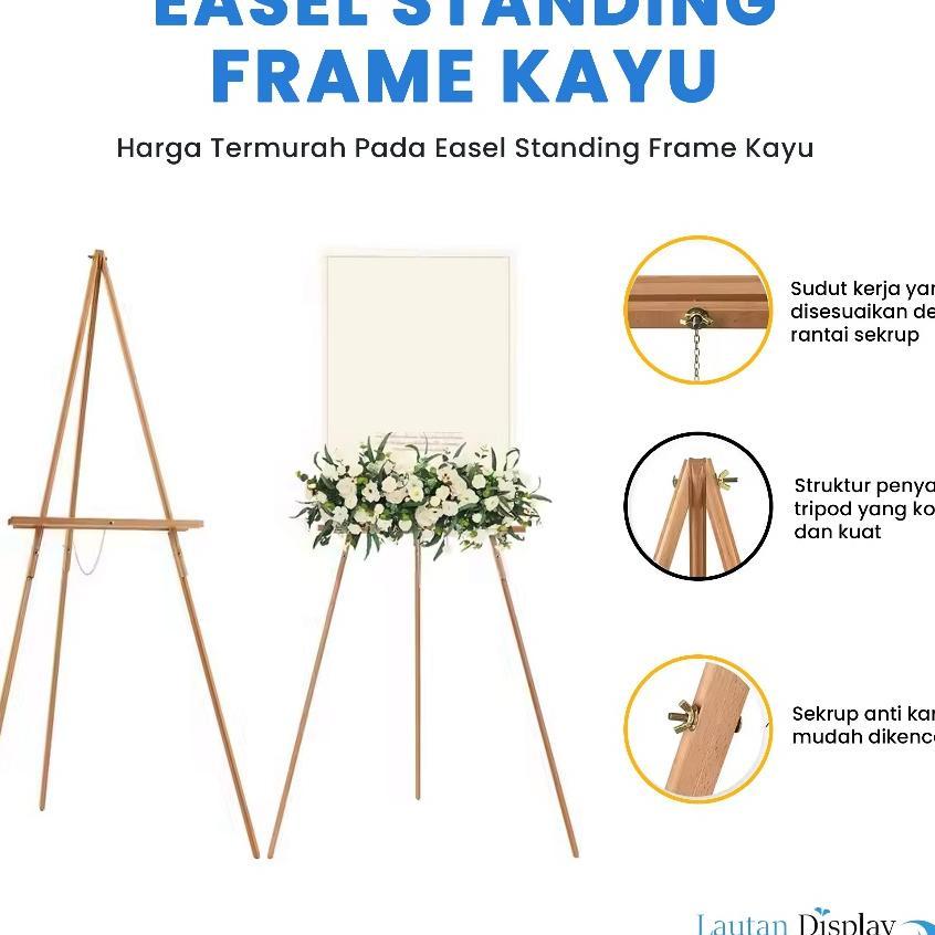 Easel Stand Kayu Standing Frame Penyangga Canvas Foto Welcome Sign Wedding Papan Akrilik White Board