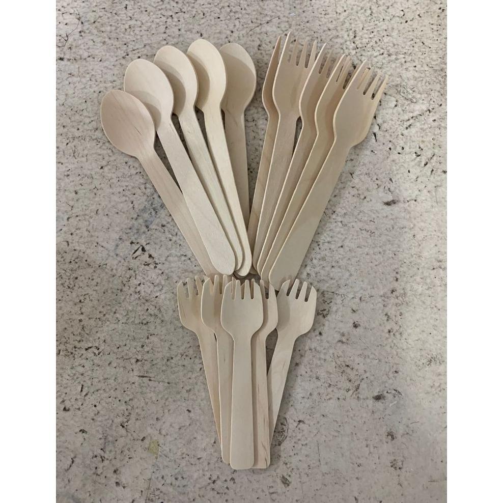 Sendok Kayu Spork Kayu Garpu Kayu 100Pcs