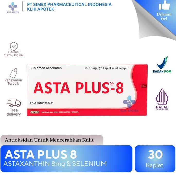 Asta Plus | Astaxanthin 4 & 8 Mg - 1 Box Isi 5Strip @ 6Kapsul | Astaxanthin 4Mg  | Membantu Memeliha