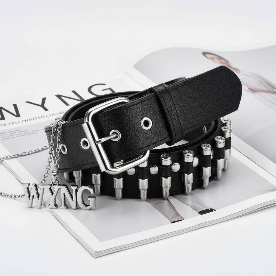 Ikat Pinggang Kulit Gesper Peluru Band Black Metal Sabuk Punk Rock Bullet Belt Gothic Mayhem
