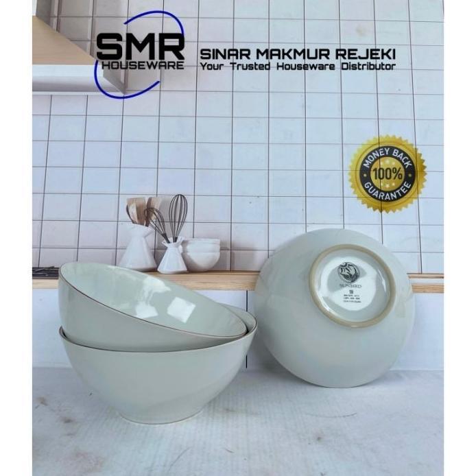 [ 3 Pcs ] Mangkok Sup Besar Keramik Putih List Emas Ukuran 6,2 Inchi 16 Cm Merk Sunbird | Mangkok Ba