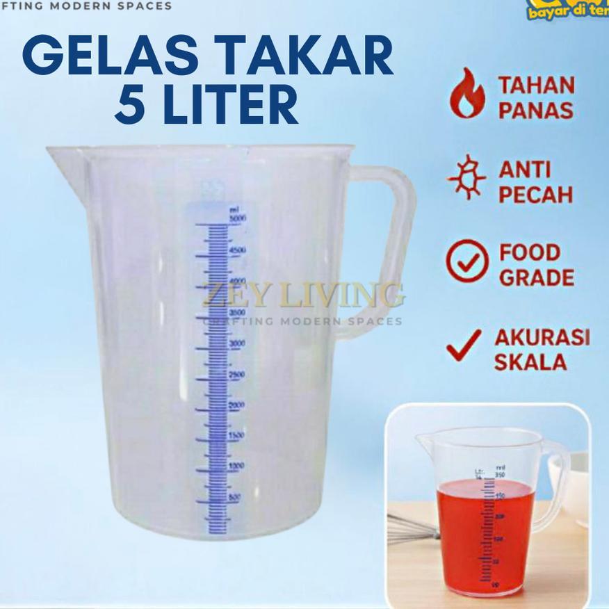 Zey - Gelas Ukur Takar Plastik 5000 Ml / 5 Liter Alat Baking Green Leaf 1835 Measuring Cup Takaran G