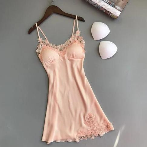 Vestito- [Bdsectret] Set Baju Tidur Nita Lingerie Renda Baju Tidur Panjang Piyama Satin 1053