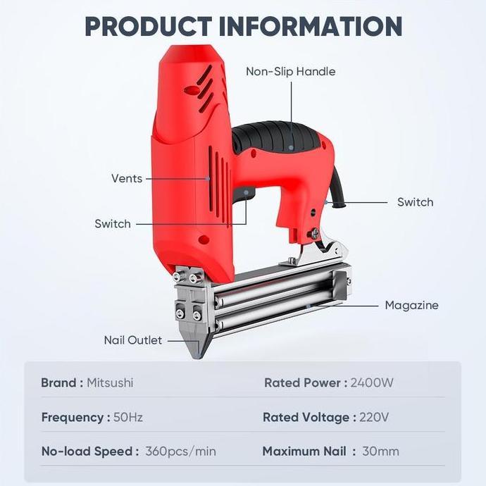 Mitsushi Tembakan Paku elektrik / Woodworking Nail Gun 2400W-220V