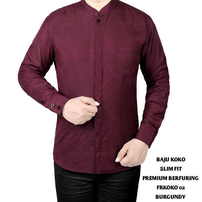 BAJU KOKO MUSLIM PRIA KEMEJA KOKO PRIA SLIM FIT LENGAN PANJANG FORTUN REMO Katun Muslim BURGUNDY Mot