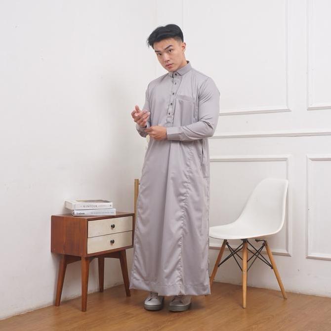 [ SAHABIE ] Gamis Pria Slimfit Uwais Thobe Series Abu | Gamis Pria Slimpit Premium | Jubah Pria Prem