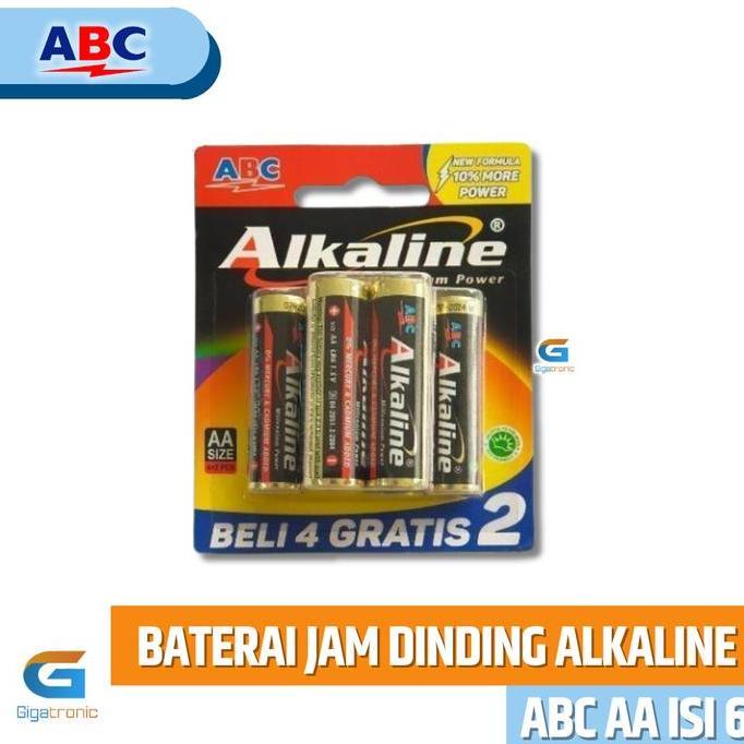 Baterai ABC Alkaline size AA (A2) isi 6 (4 + 2) / Batre Ukuran Besar Jam Dinding Mouse
