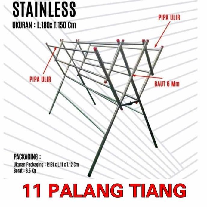 Herz- Takashimoerah Jemuran Pipa Stainless Steel 180Cm Palang 9 & 11 Bonus Canteran Hanger Diameter 