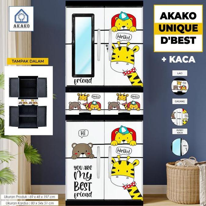 AKAKO - LEMARI PAKAIAN PLASTIK 2 PINTU LEMARI JUMBO GANTUNG + RAK AKAKO UNIQUE VIP MOTIF PRINTING