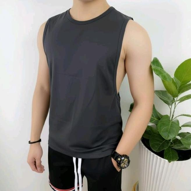Low Cut Kaos Singlet Low Cutsinglet Low Cut Polos Gym Pria Hitam