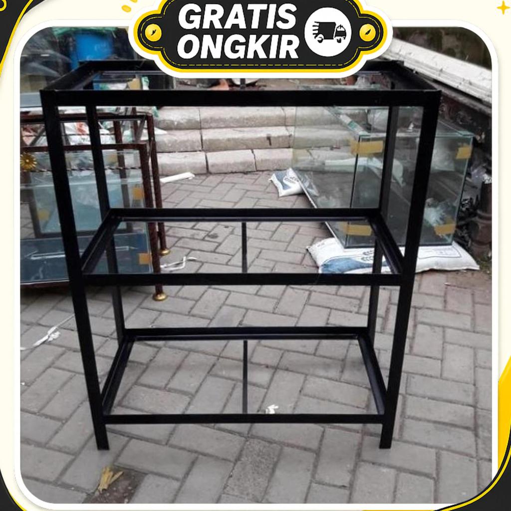 Rak Aquarium 70X40 Tinggi 110 Cm Besi Siku 3 Susun +3 Lembar Triplak