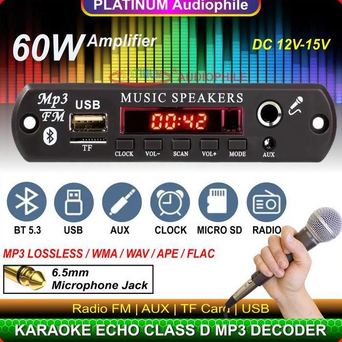 Modul MP3 Decoder Bluetooth Karaoke Mic echo Amplifier 60W Multimedia Speaker K59