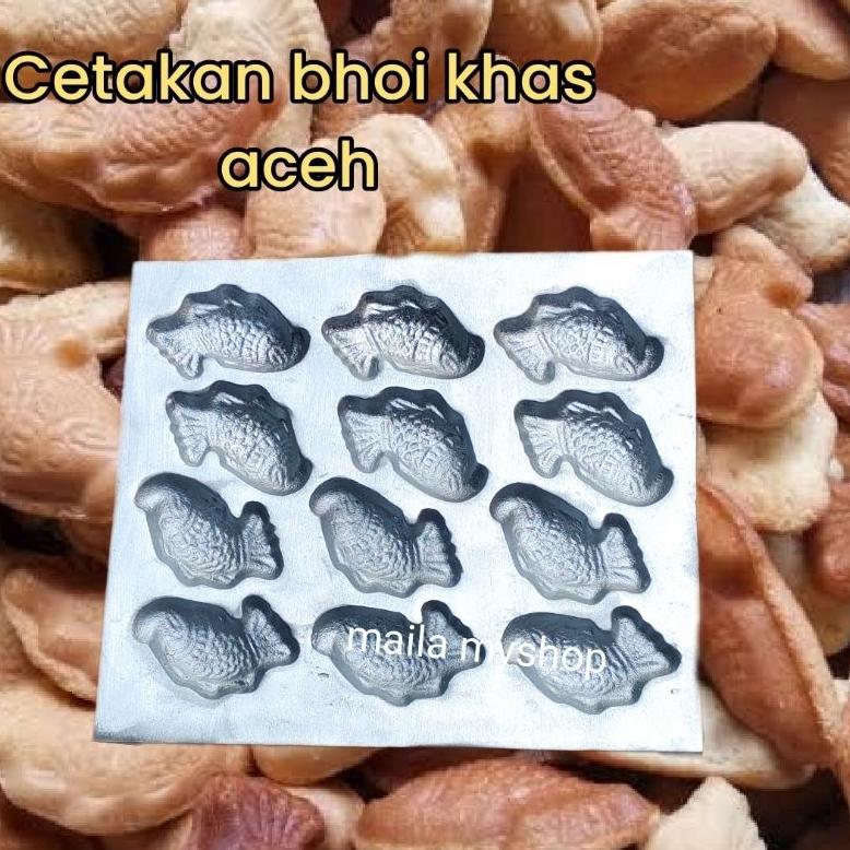 Cetakan kue bhoi isi 12 bolu kering khas aceh loyang motif ikan anti lengket DISKON