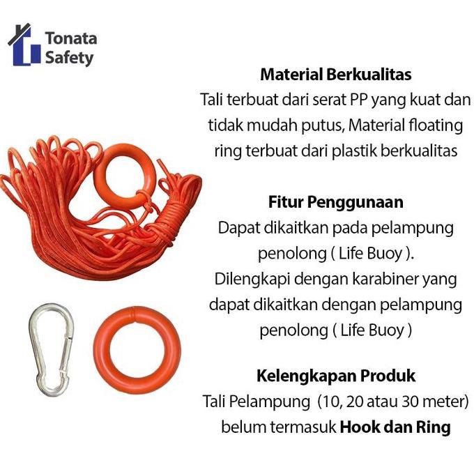 Tali Pelampung 10 mm / Floating Rope untuk Ring Buoy / Rescue Rope 10 mm / Tali Penolong Keselamatan