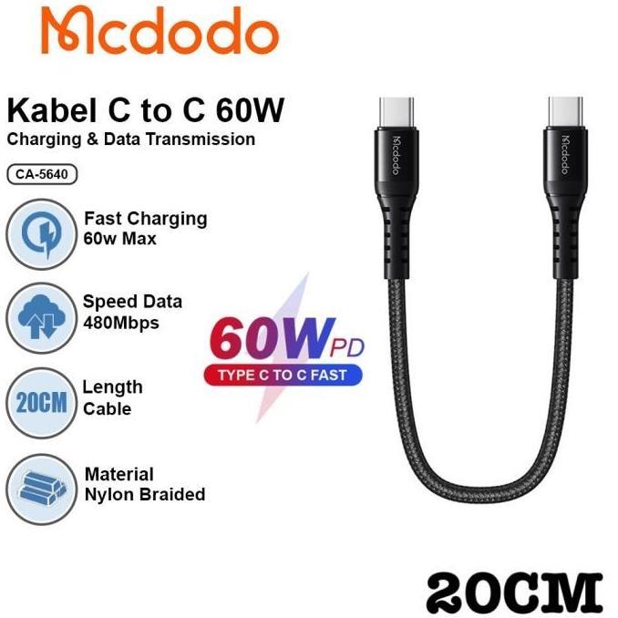 Cellulare- Kabel Data Pendek Mcdodo Ca-5640 Usb Type-C To Type C 20Cm 60W