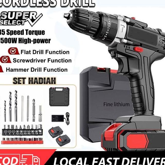 198Vf Mesin Bor Impact Drill Bor Listrik Bor Cordless Drill Bor Listrik Set Bor Lengkap Mesin Rechar