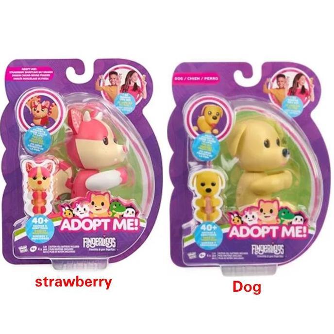 Mainan Anak Boneka Jari Fingerlings Adopt Me Strawberry & Dog Shortcake Bat Dragon 40+ Suara & Reaks
